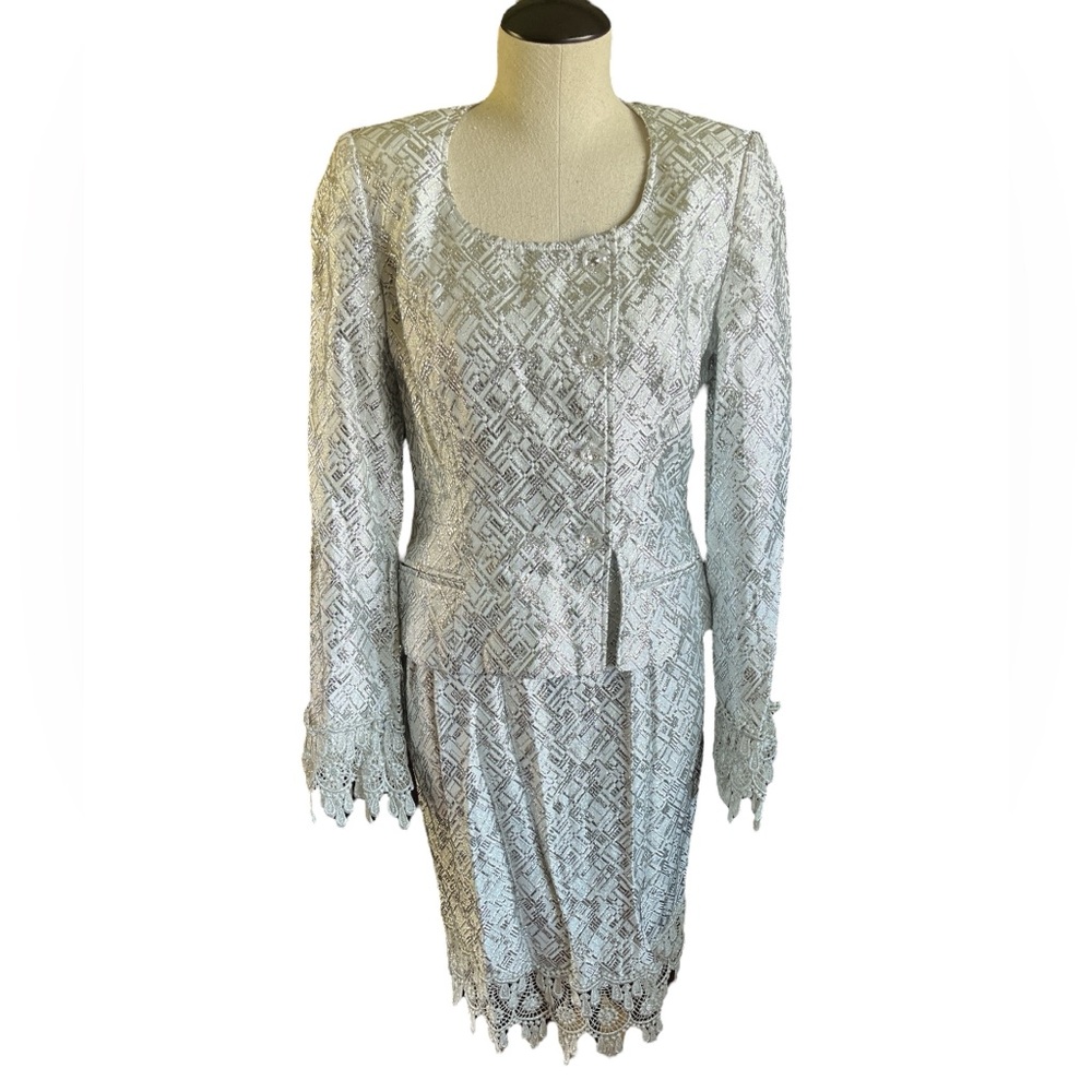BANU PARIS Elegant Silver Lace Dress Suit size 8